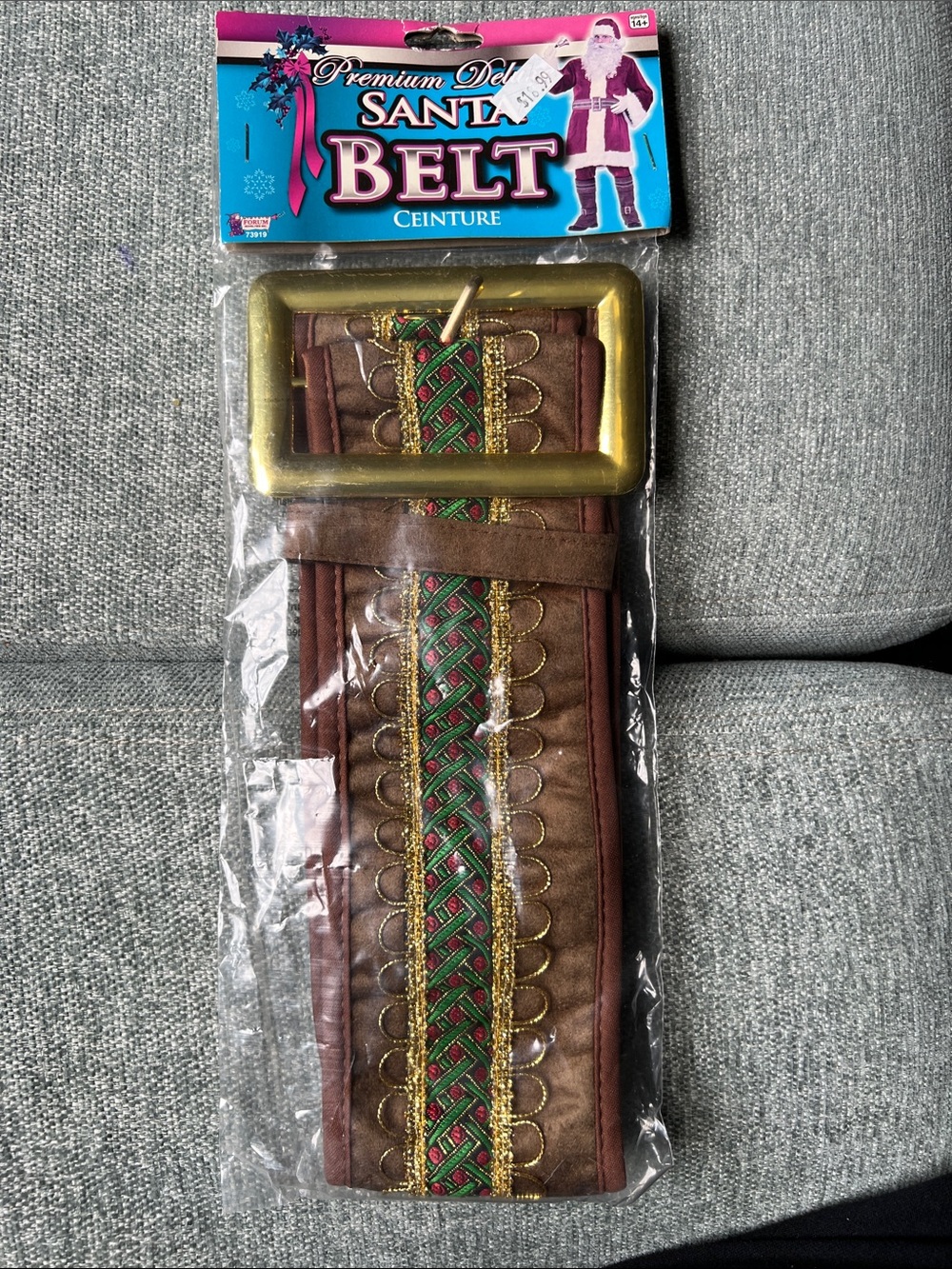 Santa Belt with Gold Buckle and Green-Red Trim